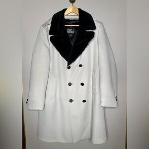 Vintage Double Breasted Overcoat‎ Faux Shearling Lined Western Coat